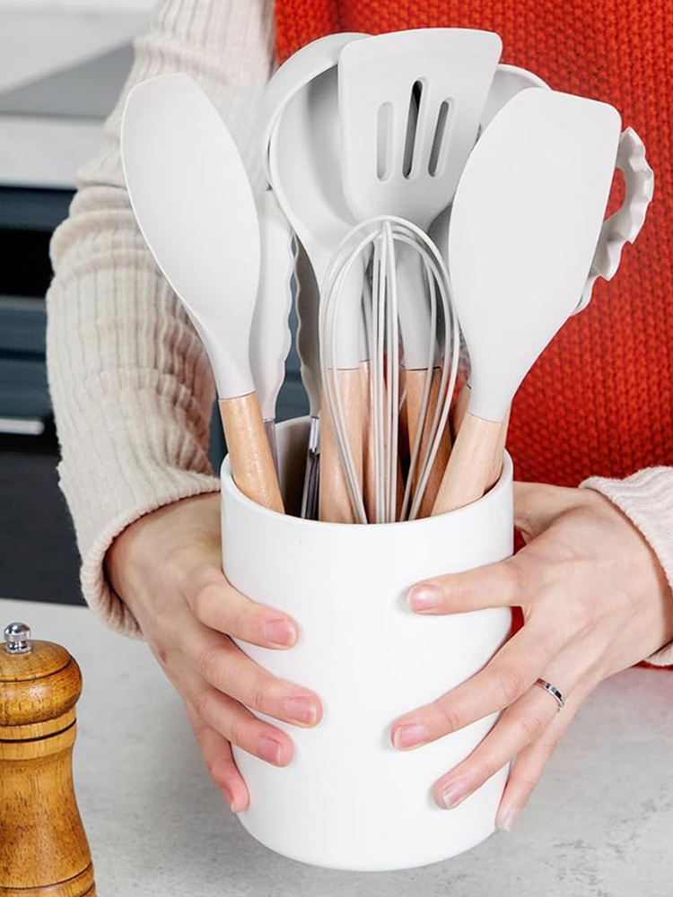 Home Cooking Services - 12個入りキッチン用品セット 耐熱調理器具 木製ハンドル ノンスティック スパチュラセット スパチュラ