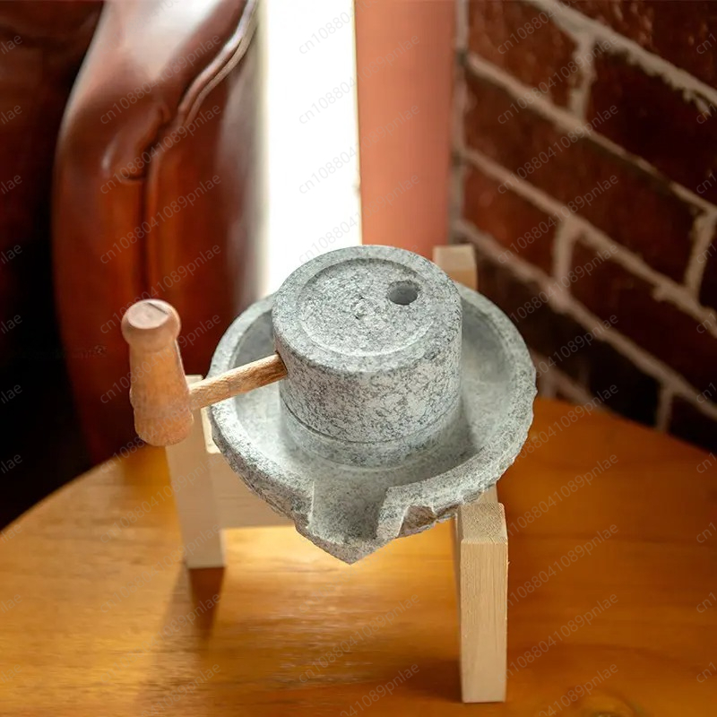 Mortar Pestle Granite - 天然小石研磨ホームオーナメント、ノスタルジックな研磨ディスク装飾、クリエイティブなレトロギフト