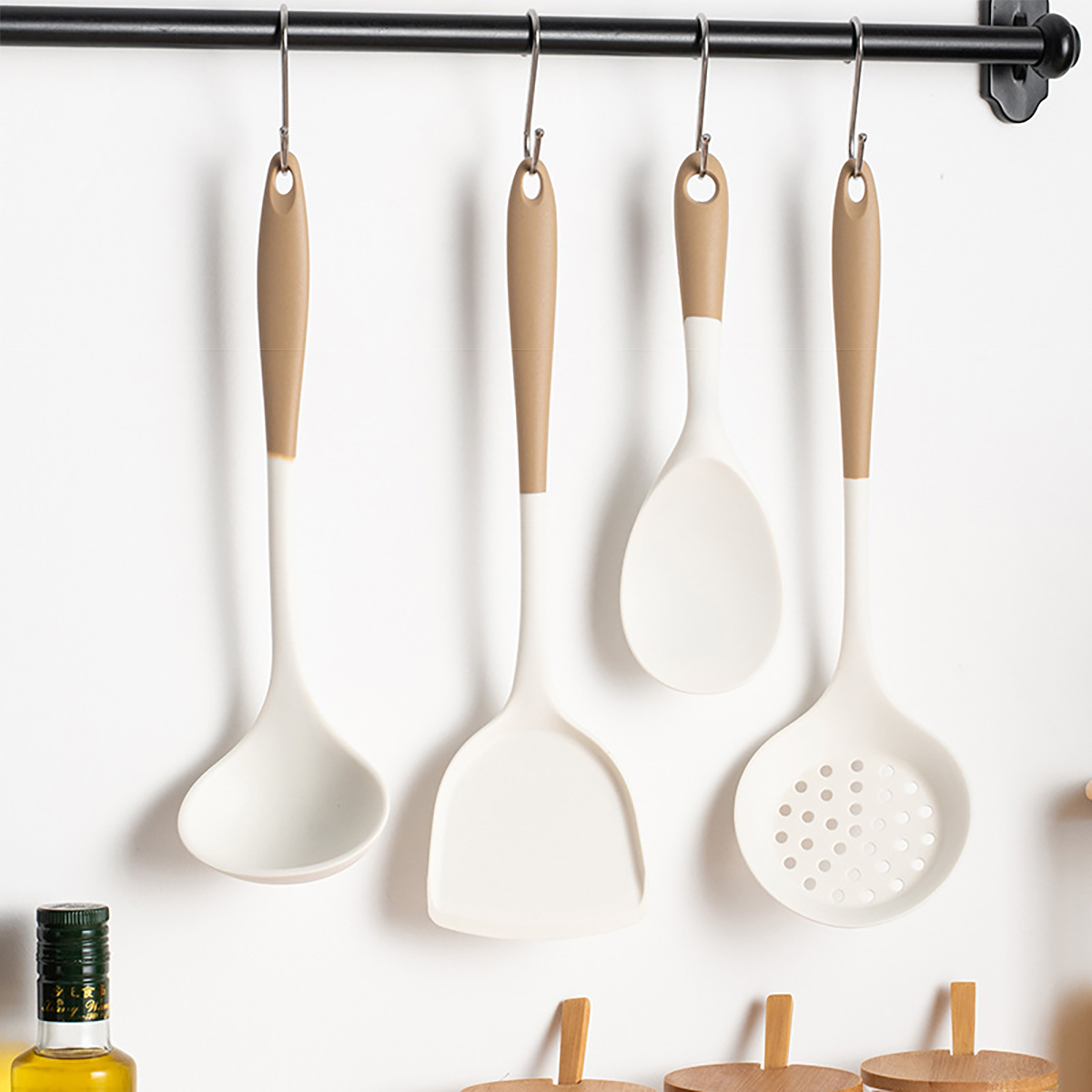 Home Cooking Services - シリコンキッチン用品セット,調理器具,鍋,シャベル,漏れスプーン,スープスプーン,おたま,家庭用キッチンツール,パーティー,4個