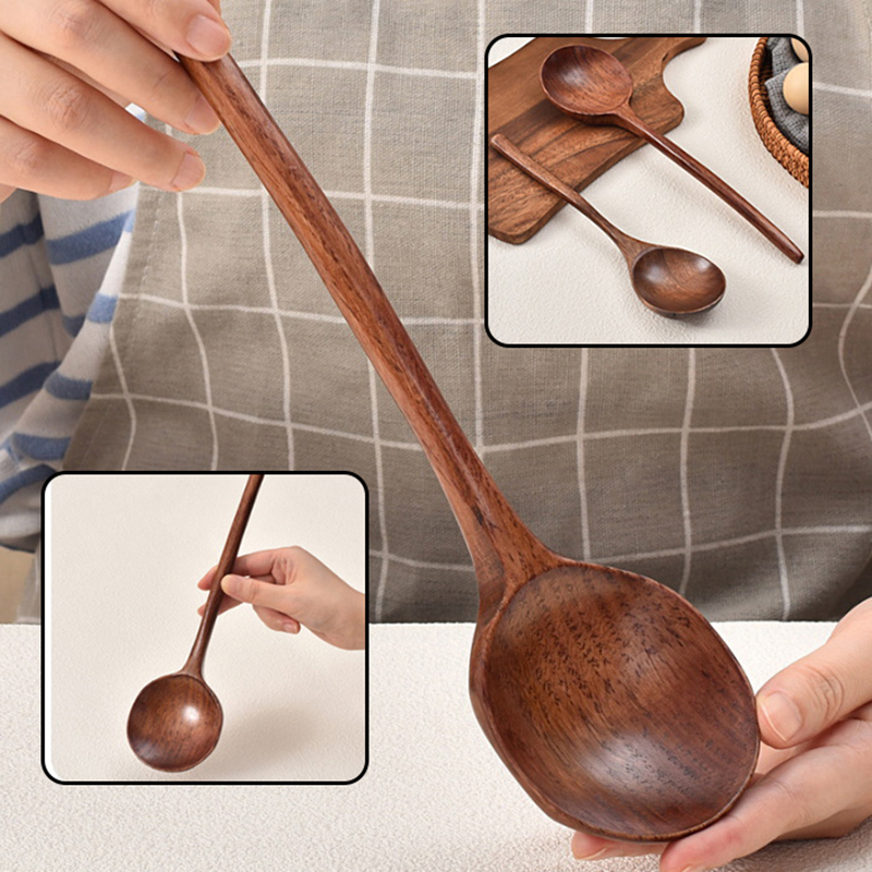 Home Cooking Services - ロングハンドルラーメン木製スプーン日本キッチン調理器具食器サービングテーブルスプーン家庭用大型スープレードル