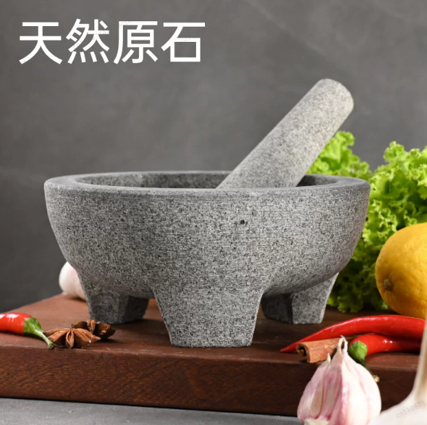 Mortar Pestle Granite - 天然石花崗岩製のすり鉢、スパイス、調味料、ペースト、グアカモレ用