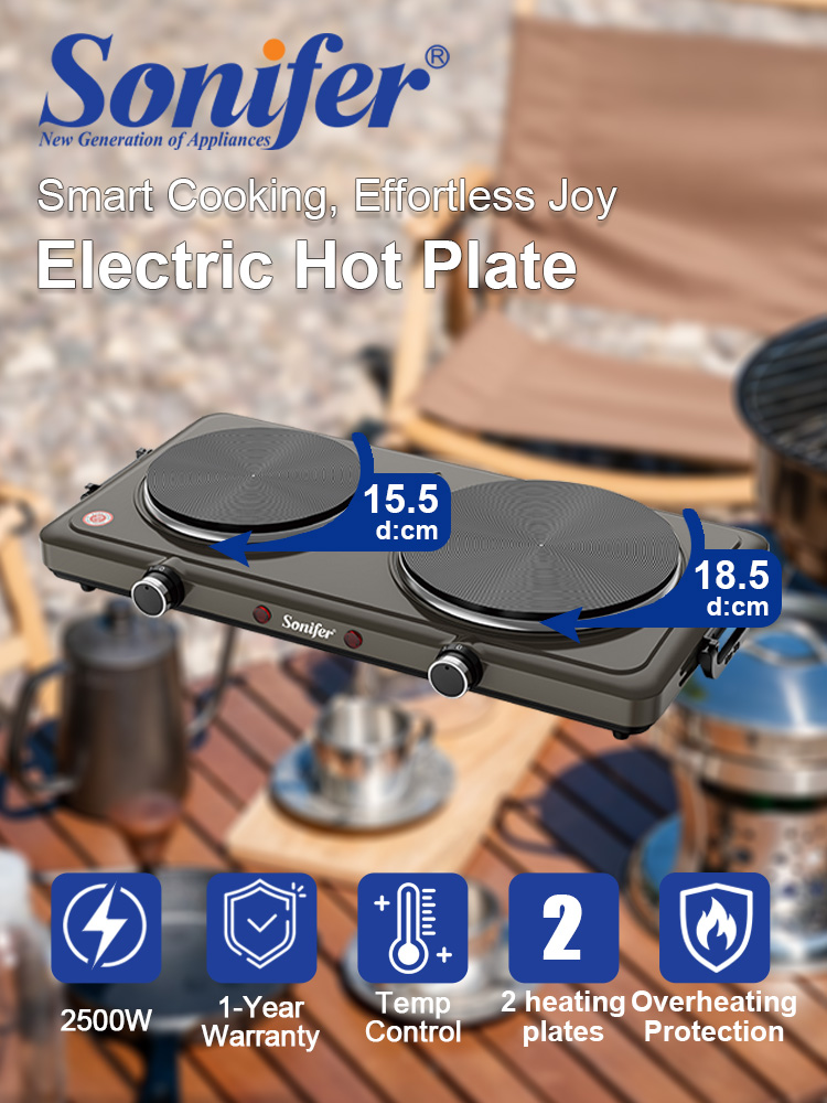 Hot Pot Portable Dual - ソニファー SF-3071 ダブル電気ホットプレート 1500W 5段階温度調節 デュアルバーナー