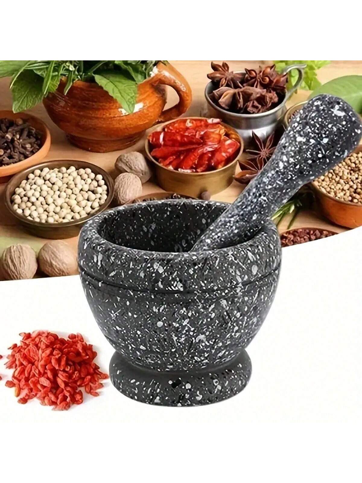 Mortar Pestle Granite - 1pc 花崗岩テクスチャガーリックプレス、乳鉢と乳棒セット、ガーリック、チリ、スパイス粉砕用の食品クラッシャー、キッチンツール