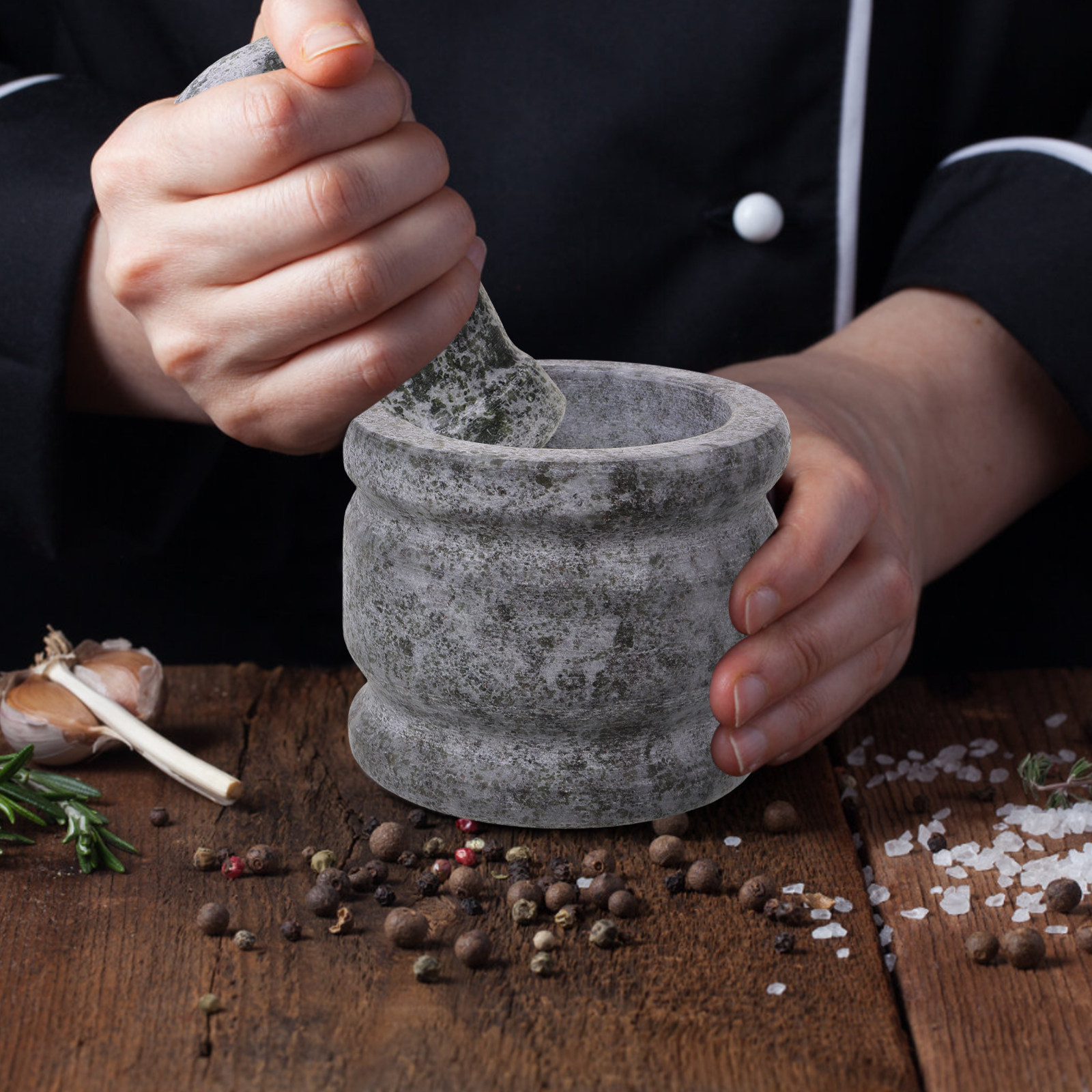 Mortar Pestle Granite - 1セット花崗岩製乳鉢と乳棒セット、天然石製粉砕ボウル、ニンニク、生姜、スパイス、薬の粉砕用、キッチン家庭用