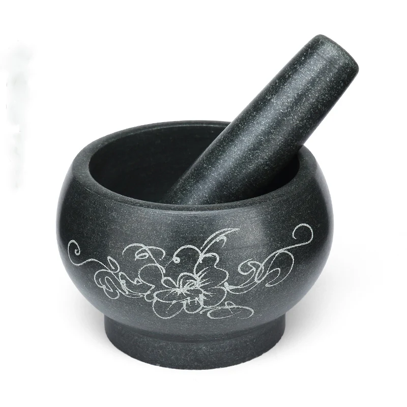 Mortar Pestle Granite - 天然花崗岩の乳鉢と乳棒のセット、有機健康、ピーナッツスパイス、ライスペースト、ニンニクの更新、d16 x h10 cm