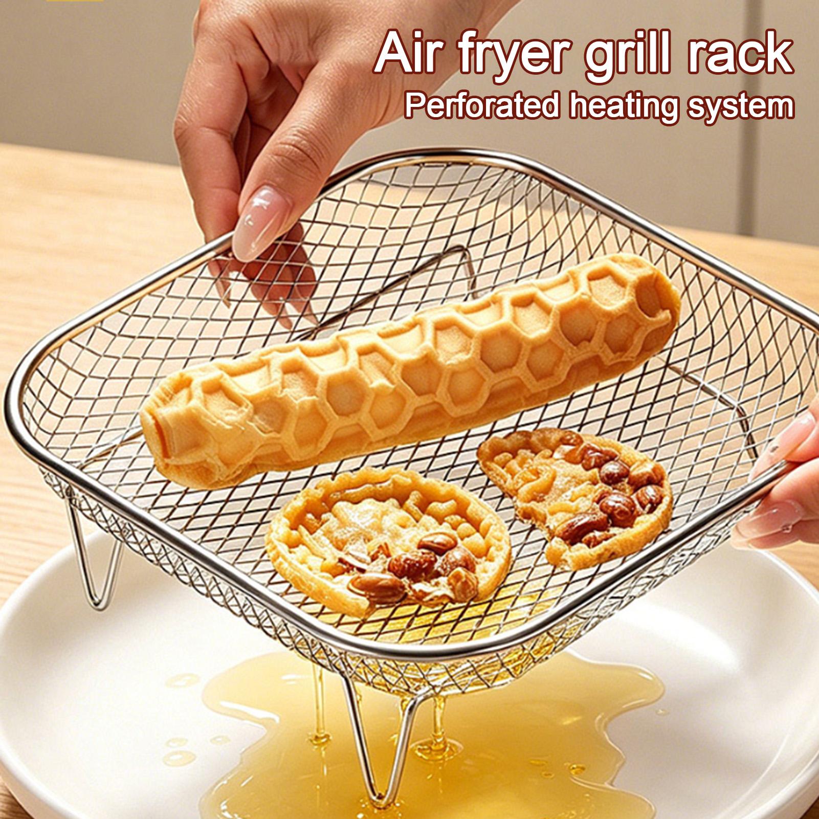 Home Cooking Services - エアフライヤーラック ステンレス製 スタッカブルグリル フードデハイドレーターバスケット エアフライヤーアクセサリー 複数の食品を調理できるメッシュバスケット