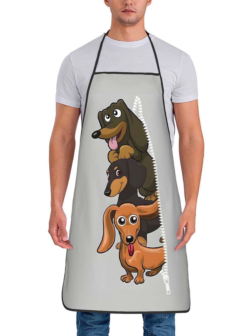 1pc かわいい漫画ダックスフント犬プリントキッチンエプロン - Home Cooking Dog Food のレビューと価格
