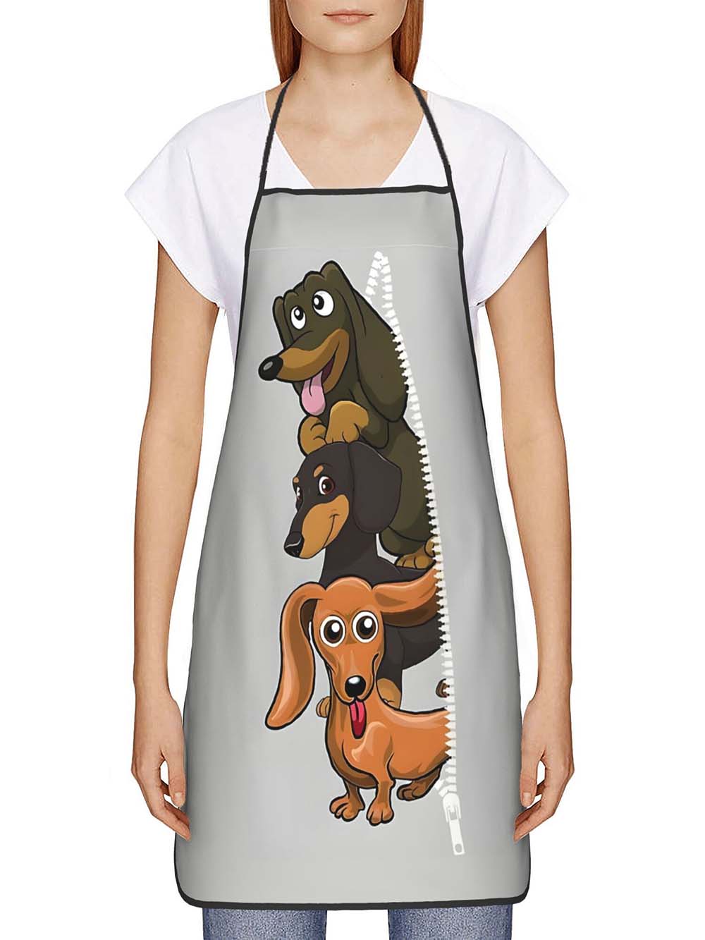 1pc かわいい漫画ダックスフント犬プリントキッチンエプロン - Home Cooking Dog Food のレビューと価格