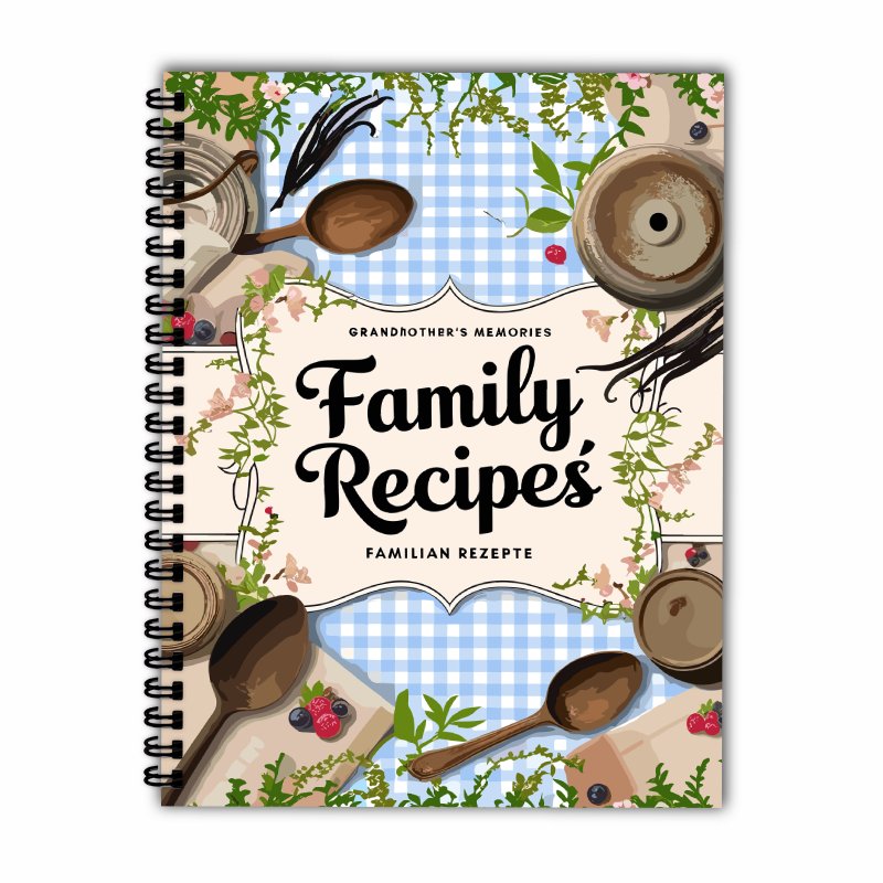 A5レシピブック、ブルーグリッド、蔓模様デザイン、家庭料理愛 - Home Cooking Recipe のレビューと価格